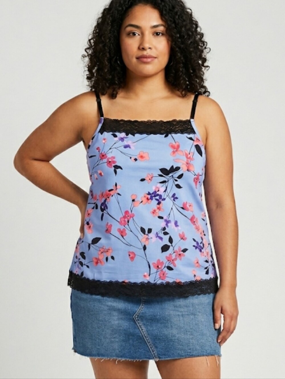 Floral Lace-Trim Cami Top - Lavender Pink By Fashion Bug